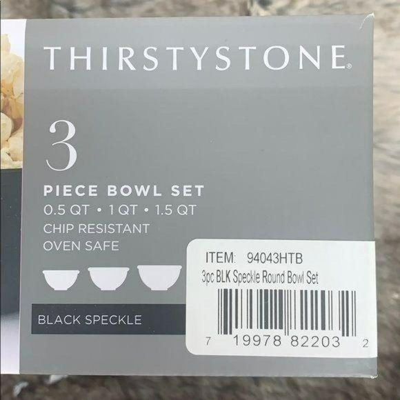 ThirstyStone Black Speckled 3 Piece Bowl Set bakin - Picture 5 of 10
